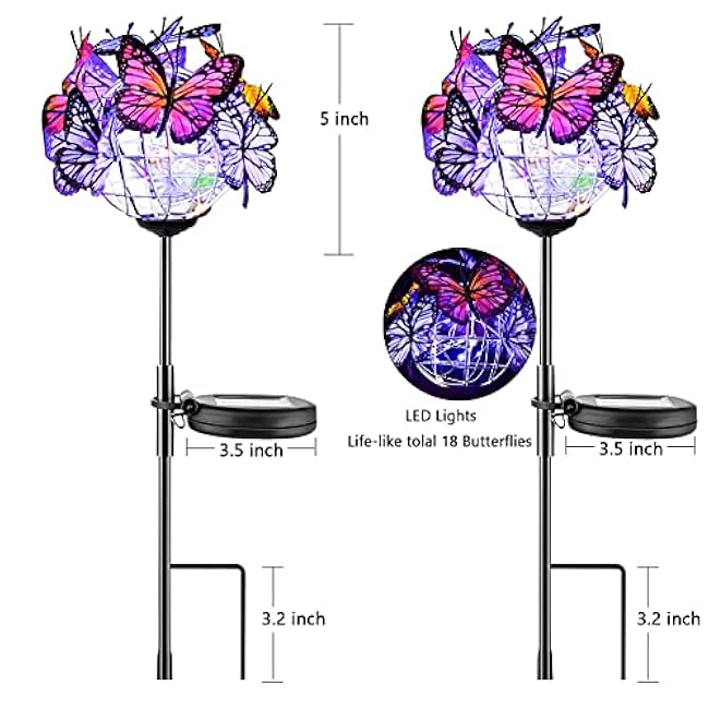 Outdoor Solar Lights 2 Pack, Solar Garden Lights with 18 Butterflies Decoration Outdoor Lamps, Waterproof Butterfly Flower Lights for Patio Yard Lawn Garden Decor, Gifts for Mom Women