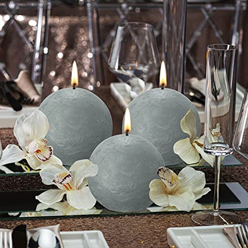 Bolsius 3 Pack Eucalyptus Green Rustic Ball Pillar Candles - 3 Inch - Premium European Quality - Natural Eco-Friendly Plant-Based Wax - Unscented Dripless Smokeless 25 Hour Party And Wedding Candles #TOP4