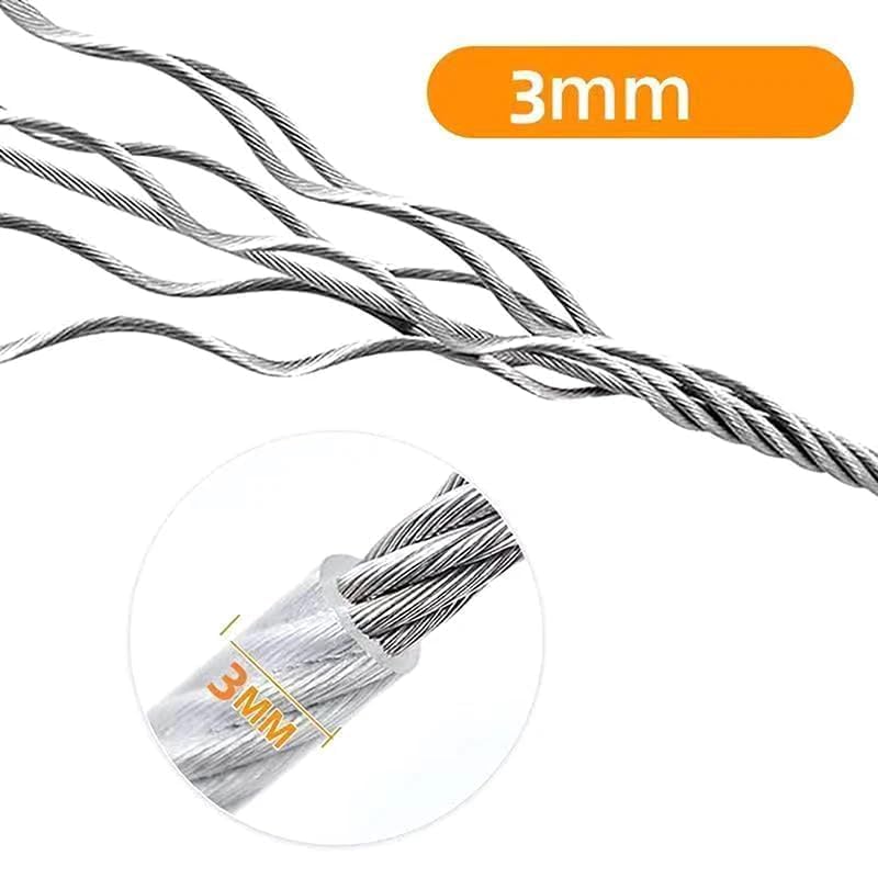 Image of Heavy Duty Stainless Steel Clothesline with Locking Carabiner Hooks, Rust Resistant Braided Laundry Drying Rope for Balcony, Bathroom, Camping, Travel, Dormitory & Home Use (10 Miter)