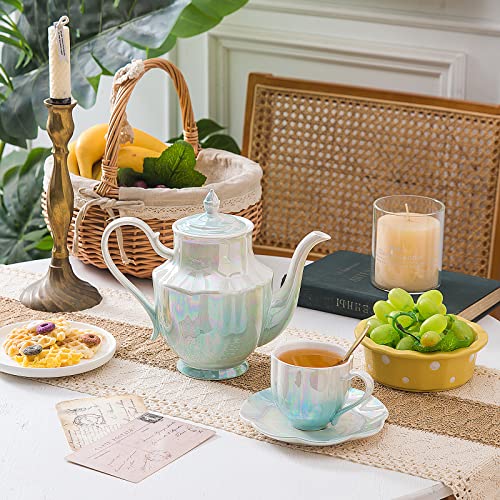 Agyiuns Ceramic Teapot,Porcelain Tea Pot 37 Oz Teapot With Lid For Tea, Milk, Coffee, Flower Tea (Blue) #TOP7