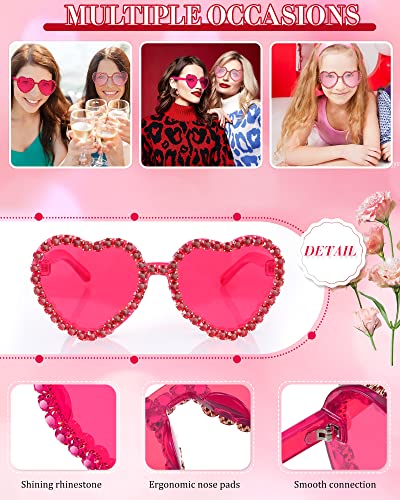TOODOO 2 Pairs Heart Shaped Rimless Sunglasses Heart Rhinestone Glasses for Women Transparent Heart Glasses4