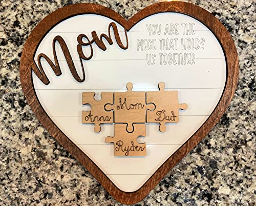 Nextcraft Mother's Day Puzzle Piece Heart Sign | Mother's Day Gift Love Plaque | Family Heart Shape | Rustic Frame #TOP3