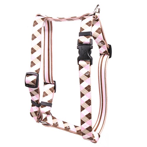 Image of Yellow Dog Design Pink Brown Argyle Roman Style H Dog Harness, X-Large-1 inch Wide fits Chest of 28 to 36 inch