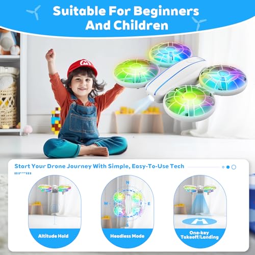 FORESTDREAM Kids Mini Drone Toy with Lights, Easy Fly RC Quadcopter for Beginners, 3D Flips, Altitude Hold, Headless Mode, Safe Propeller Guard, Gift for Boys and Girls (White) — view 3