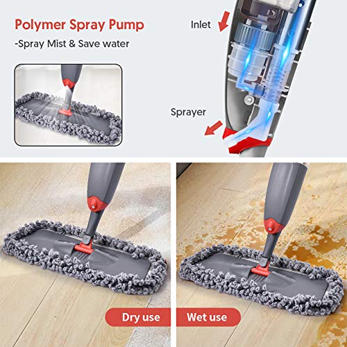 Spray Mop For Floor Cleaning, Domi-Patrol Microfiber Floor Mop Dry Wet Mop Spray With 3 Washable Mop Pads & 635Ml Refillable Bottle, Dust Cleaning Mop For Hardwood Laminate Tile Floors, Gray #TOP3