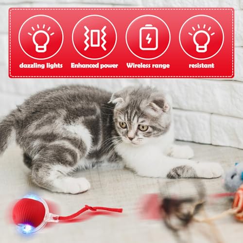 LETTERASHQP Katzenspielzeug Elektrisch Katzenball Elektrisch Elektronisches Interaktives Hundespielzeug Ball Katzenspielzeug Selbstbeschäftigung Smart mit Schwanz für Katzen Hunde (rot)