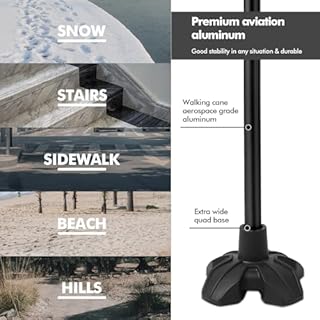 KINGGEAR F1 Walking Stick, Walking Cane for Women & Men, Self Standing Walkers for Seniors with Wrist Strap, Lightweight & Sturdy Offset EVA Handle and Large Quad Base