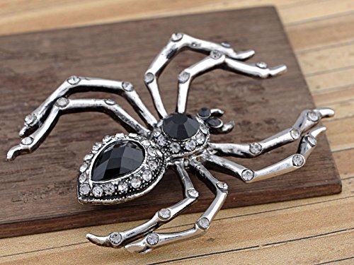 Alilang Pirate Gun Metal Tone Crystal Rhinestone Black Jeweled Spider Insect Pin Brooch #TOP1