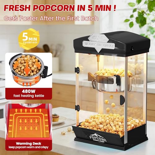 Image of Popcorn Machine, 10 Oz Vintage Popcorn Machine Cart with Wheels, Professional Movie Theater Style Popcorn Popper Makes Up to 40 Cups, Popcorn Maker Machine for Home & Commercial (Onyx Black)