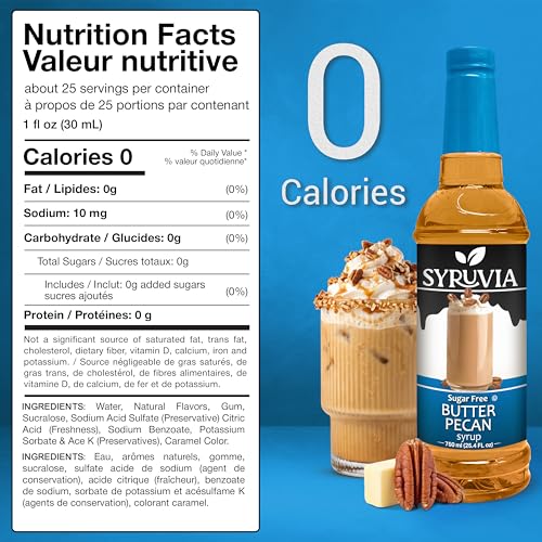 Syruvia Sugar-Free Butter Pecan & Cupcake Coffee Syrup - 25.4 fl oz Premium Coffee Flavoring Syrup. 0 Calories, Kosher and Gluten-Free. Perfect for Drinks, Sodas, Shakes, Desserts, & More. - image 2