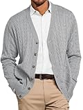Runcati Mens Cable Knit Cardigan Sweater V Neck Casual Button Down Sweaters Long Sleeve Fall Outwear with Pockets Grey