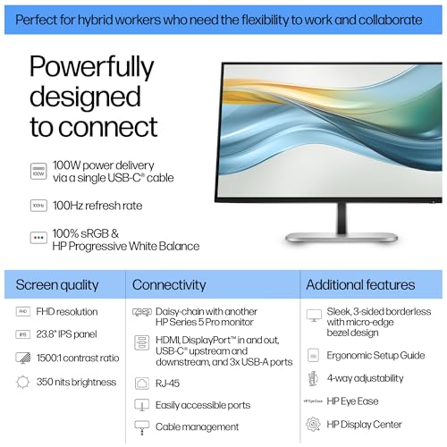Image of HP Series 5 Pro 23.8 inch FHD USB-C Monitor - 524pu, W129050502 (USB-C Monitor - 524pu)