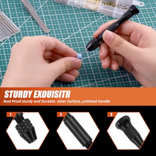 Tanstic 492Pcs Hand Drill Set, Pin Vise Hand Drill with Micro Mini Twist Drill Bits, Bent Tweezer and 480Pcs Screw Eye Pins for Resin DIY Jewelry Making Miniature Crafts