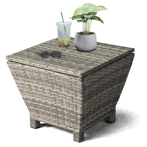 VINGLI Outdoor Side Table with Storage, 13-Gallon Patio Deck Box ...