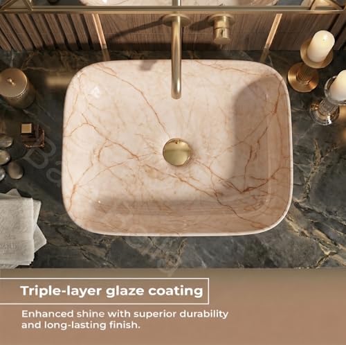 Image of Designer Ceramic Wash Basin For Bathroom | Over Counter Bathroom Basin | Counter Top Bathroom Sink | Wash Basin For Restaurant, Hotel (18 x13 x 5 Inch) (142)