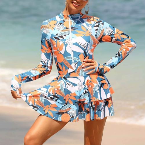 Rash guard de manga larga con cremallera y traje de baño completo para natación 4