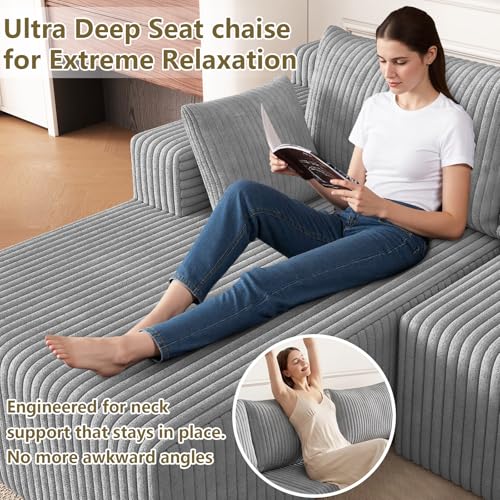 Image of 124 inch Modular Sectional Sleeper Sofa, Boneless Cloud Couch for Living Room, U Shaped 3 Seat Sofa with Deep Seat, Free Combination, Couch in a Box, No Assembly Required (Light Grey)