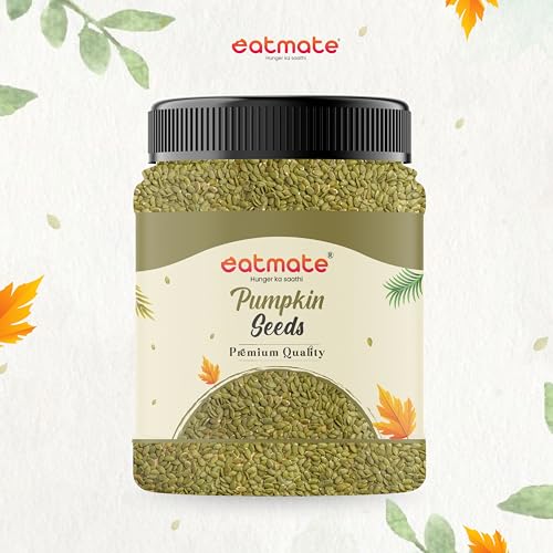 Image of Eatmate Pumpkin Seeds 250g - AAA Grade Seeds for Eating Rich in Protein, Dietary Fibre, Magnesium & Phosphorus, Raw & Unroasted Kaddu Beej, Source of Iron & Zinc, Handpicked Seeds, Resealable Pack