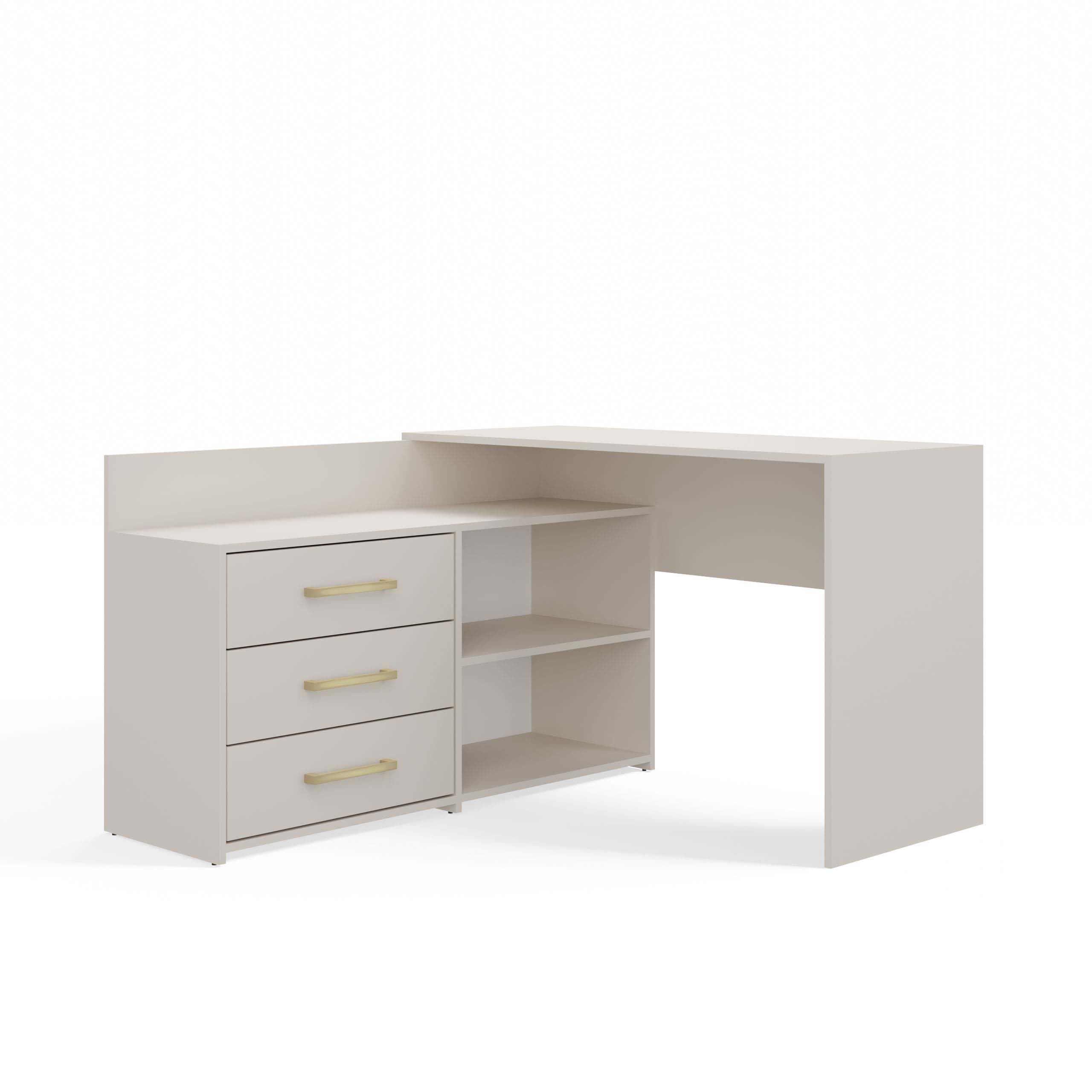 CDF Biurko Narożne Komputerowe Z 3 Szufladami Kaszmir 120x50x76 cm Do Domowego Biura Pokoju Młodzieżowego Home Office Nowoczesny Laminowany Solidny Wytrzymały Design Skandynawski Ergonomiczny