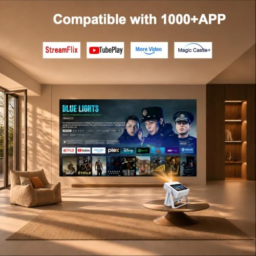 Image of Aepuesem Smart Projector with 7 inch Touchscreen, Native 1080P 4K Supported Portable Projector, WiFi 6 & Bluetooth Audio, Auto Focus & Keystone, 180 Stand, Built-in Apps, 60-300 inch Home Movie Projector
