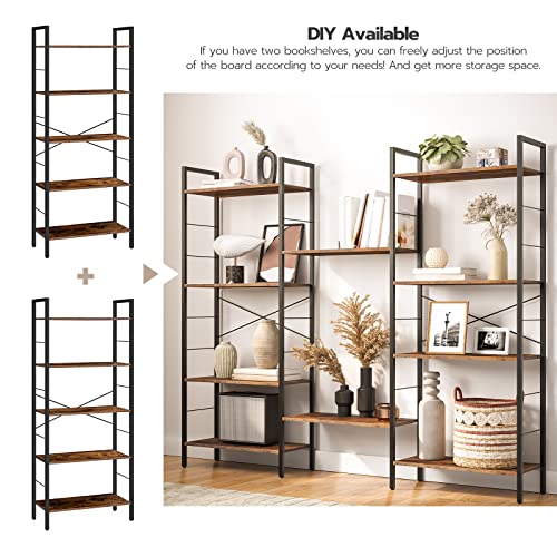 Hoobro 5 Tier Bookshelf, Home Office Bookcase With Adjustable Shelf,Industrial Vintage Metal Storage Rack Organizer Free Standing Shelving Unit, For Living Room, Rustic Brown Bf58Cj01 #TOP3
