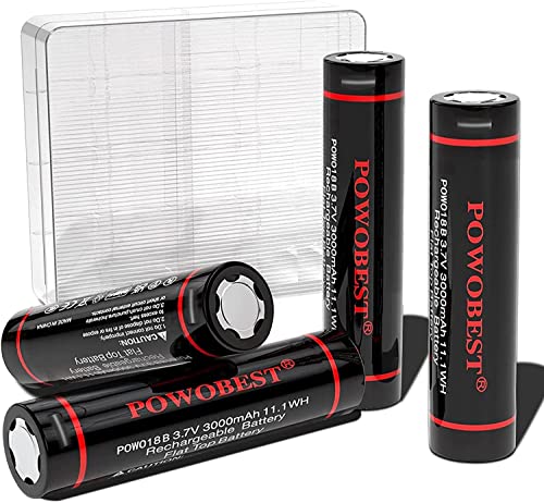 NiMH Wiederaufladbarer Akku POWO18B Mit NiMH Batterieschutzbox,NO:1818-666-888B Batterie 3000mAh perfekt für Taschenlampe, Kamera, kleinen Lüfter, Türklingel, Spielzeug(4er-Pack) [Energieklasse A] Cover