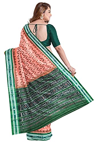 Image of Odisha Sambalpuri Handloom Ikat Women's Cotton Saree, Odisha Handloom Handmade Pure Cotton Khandua Saree, Ikkat Orissa Traditional Handloom Saree Without Blouse
