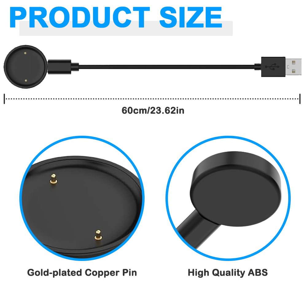Xiatiaosann Kabel do ładowania USB do Amazfit Active 2 / Bip 6, zamienny kabel do ładowania, stacja ładująca typu C, z adapterem typu C na USB (2 sztuki, 60 cm/23,6 cala)