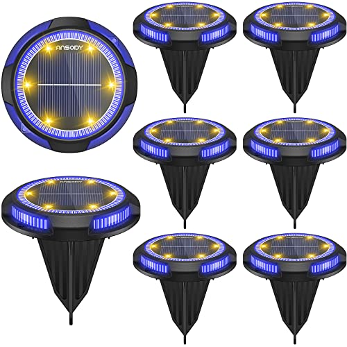 Ansody Solar Bodenleuchte Aussen 8 Stück 2700K Solarlampen für Außen 6+4 LEDs IP65 Wasserdicht Solarleuchten IP65 Wasserdicht Gartenleuchte Solar für Deck, Garten, Gehweg, Rasen, Hof, Warmweiß