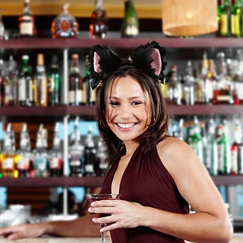Image of PALAY Cat Ears Headband Choker Set Women Girls Cosplay Plush Furry Hair Band with Bell Punk Fashion Kit for Fancy Dress Party Performance Halloween 2 PCS