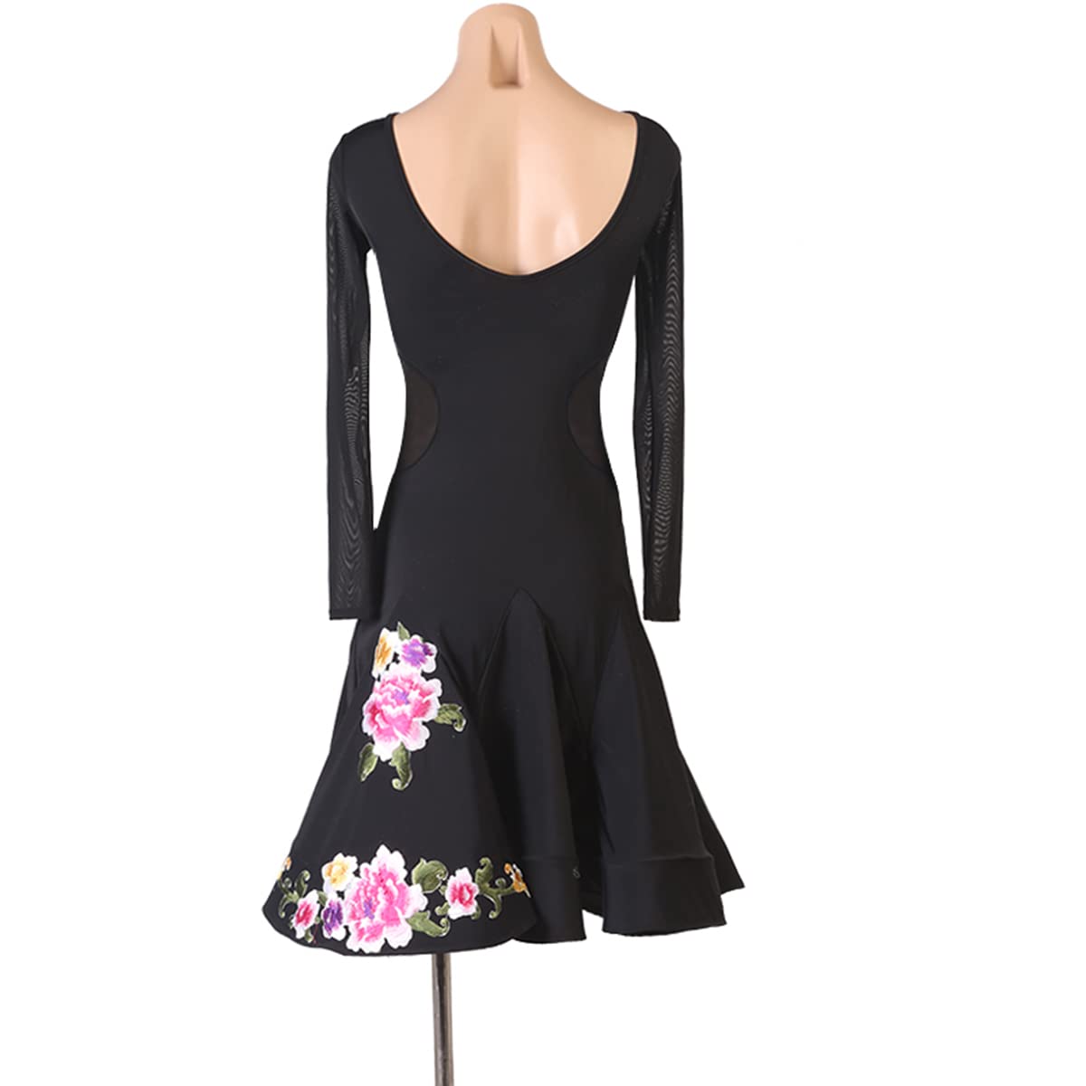 Damen Schwarz Latein Tanzkleider Rückenfrei Lange Ärmel Latein Turnierkleid Ballsaal Salsa Samba Big Swing Rock Ballsaal Leistung Tanzkleider Geschenke für Frauen