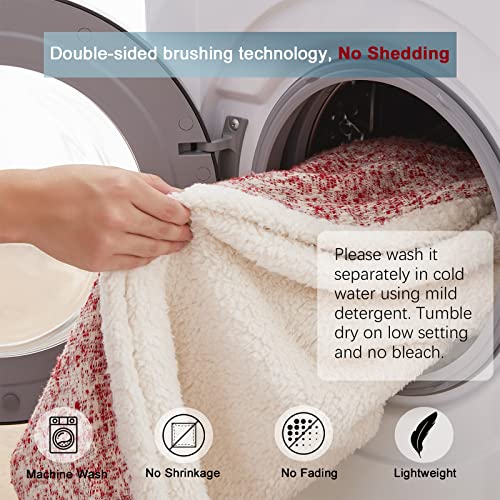 Se Softexly Sherpa Throw Blanket,Soft Blanket With 30% Wool And 70% Cotton For Winter,Fuzzy Cozy Thick Blanket,Warm Winter Blanket For Couch Bed Sofa (Red, 50" X 60") #TOP4