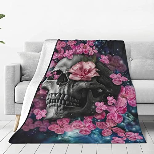 Sugar Skull Flower Blanket Soft Lightweight Flannel Throw Blankets Bedding for Sofa Living Bedroom Decor for Kids Teens Adults Gifts 60"X50"