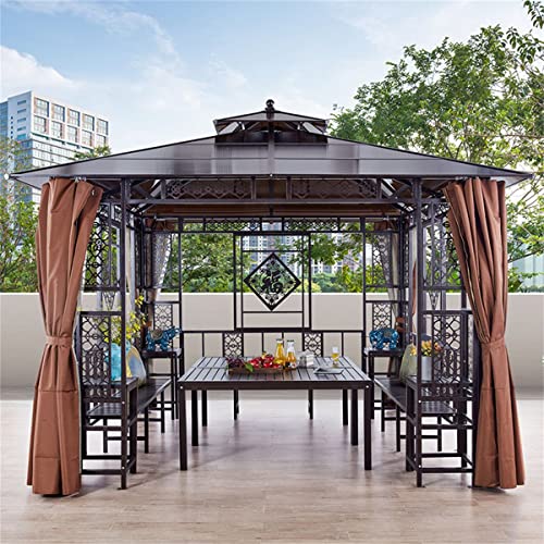 10' X 10' Terrassen-Pavillon Mit Hardtop, Polycarbonat-Doppeldach, Fester Aluminiumrahmen Mit Vorhängen, Netz Und Tisch, Sonnenschutz-Pavillon Für Hinterhof, Terrasse, Terrasse, Partys