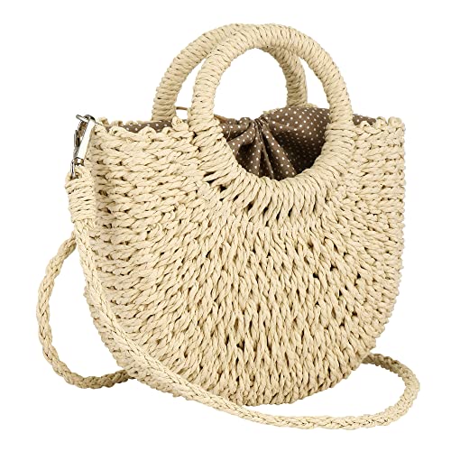 Image of Rattan Handmade Straw Tote Handbag Beach Shoulder Bag Summer Beach Rattan Bag Straw Bag