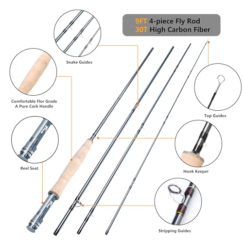 Image of 8Fans Fly Fishing Rod and Reel Combo, 4-Piece Slow Action Fly Rod