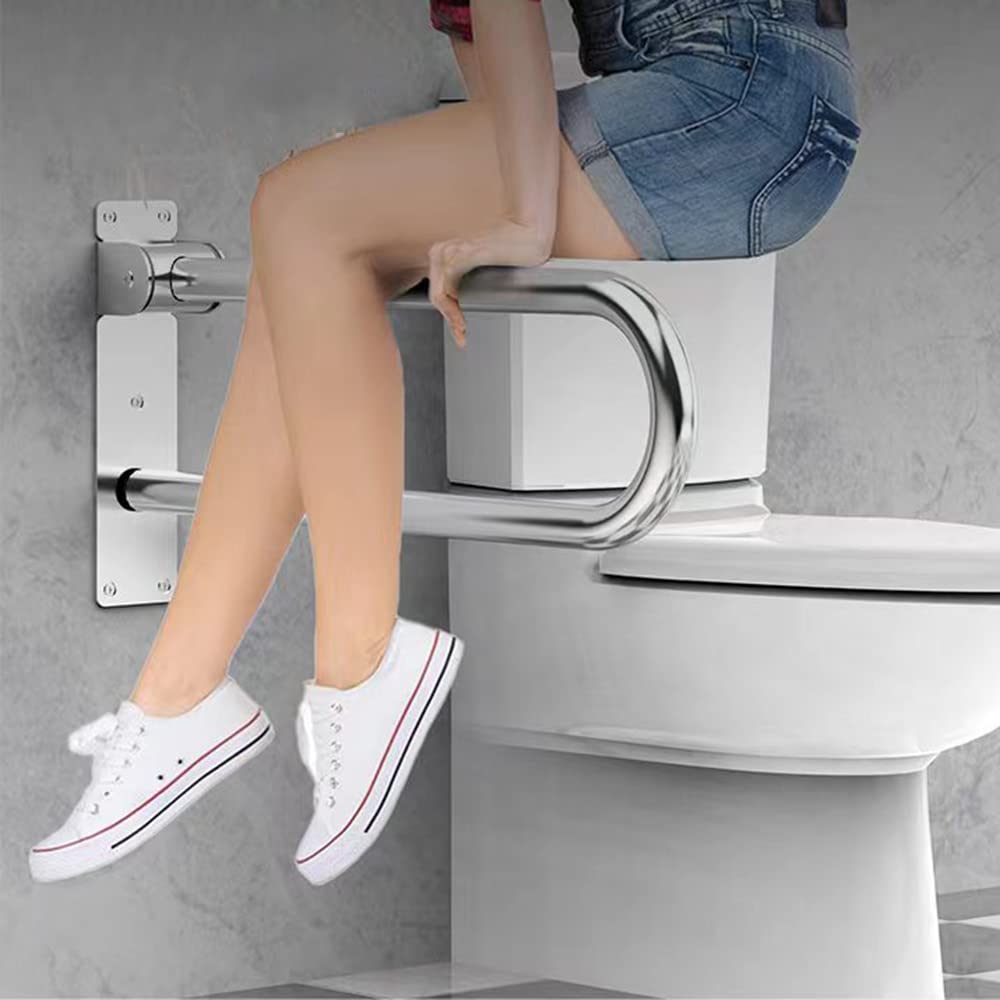 60cm Maniglione Ribaltabile da parete, Barra Di Sostegno Per WC, Maniglioni per Handicap pieghevole Maniglie di sicurezza antiscivolo Barra di supporto per WC da bagno per anziani e disabi(Color:Nero)