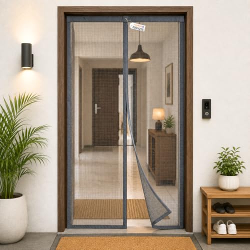 Image of Royalkart 120x215cm Grey | Magnetic Mosquito Net for Door | Fiberglass Screen Curtain with 34 Magnets | Auto-Closing Mesh to Keep Mosquitoes Out