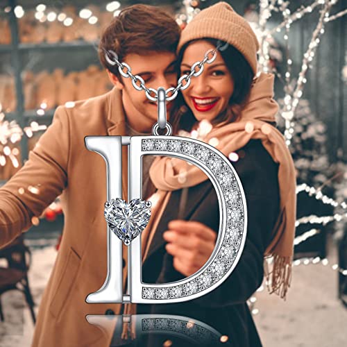 Sianilvera S925 Sterling Silver Initial Necklace - White Gold Plated Silver Initial Necklace For Women Girls, Dainty Letter Tiny Alphabet Initial Necklace For Women D #TOP5