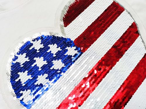 Mrocioa American Heart Flag Girls 4th of July Shirt USA Patriotic Kids Sequin T-Shirt for 2-7 Years4