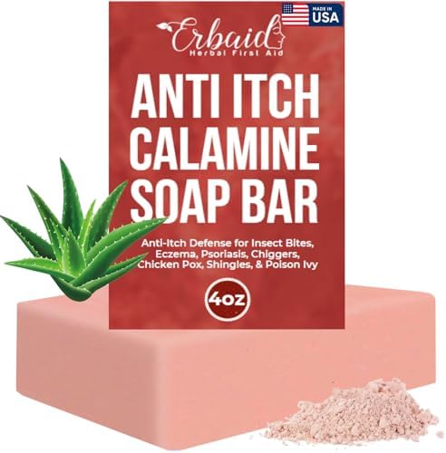 Calamine Soap Bar for Itching – All Natural Instant Itch Relief – Calming Calamine Soap for Itchy Skin, Insect Bite, Eczema, Poison Ivy Rash, Chicken Pox – Pure Raw Anti-Itch Body Wash Made in USA