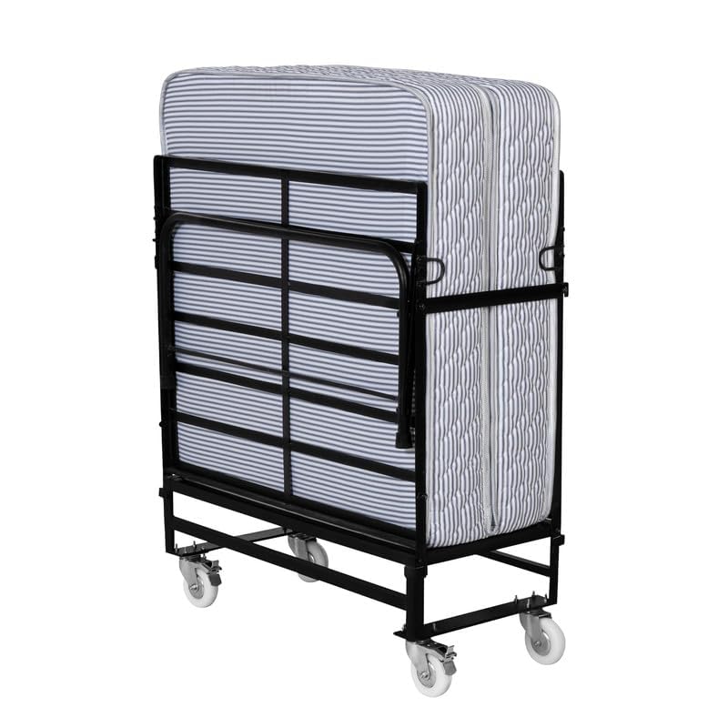 Florance Rollaway Folding Bed with 6-Inch HR Foam Mattress | Heavy-Duty Wrought Iron Frame, Lockable 360 Wheels, Space-Saving & Portable Design, Quilted Cotton Cover, Single Size, 75x36x6 Inches