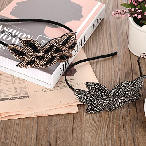 Sibba 2-Piece 1920s Art Deco Headband Set for Women Rhinestone Crystal Lace Bridal Hair Accessories with Beaded Clips - Image 3