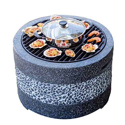 Hoguera al aire libre para jardín, hoguera de leña, kit de parrilla para barbacoa, patio trasero, patio al aire libre, chimenea de piedra de imitación, hoguera, hoguera, 55,5 cm (color: beige, tamaño