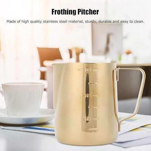 Miniatura 3 de Jarra de espuma de leche, taza espumadora de leche de acero inoxidable con escala de 12 oz11.8 fl oz, accesorios para máquina de espresso, espumador