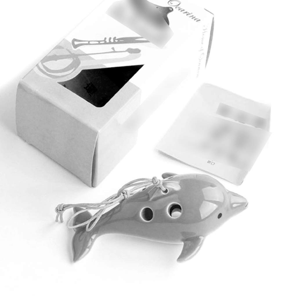 ocarina, Ocarina in ceramica creativa a forma di delfino, 6 fori, contralto in Do, regalo for bambini/bambine(Green)