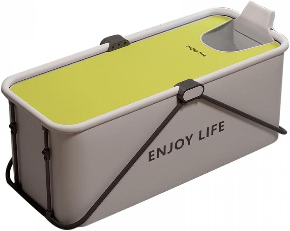 Aculldo 折り畳み浴槽 組立不要 ポータブルバスタブ 折りたたみ浴槽 お風呂断熱蓋付 風呂桶 水遊び SPA プール 簡易浴槽 収納便利 持ち運び 断熱性 耐久性 浸漬式 キャンプ 子供 大人 キッズ 家庭用 (イエロー,120x53x50cm)