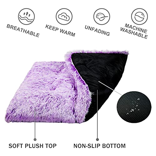 Patas Lague Soft Plush Dog Bed Crate Mat For Small Dogs (26 * 20 * 4 In), Faux Fur Fluffy Dog Pet Cat Kennel Pad With Anti-Slip Bottom, Machine Washable Gradient Purple #TOP1