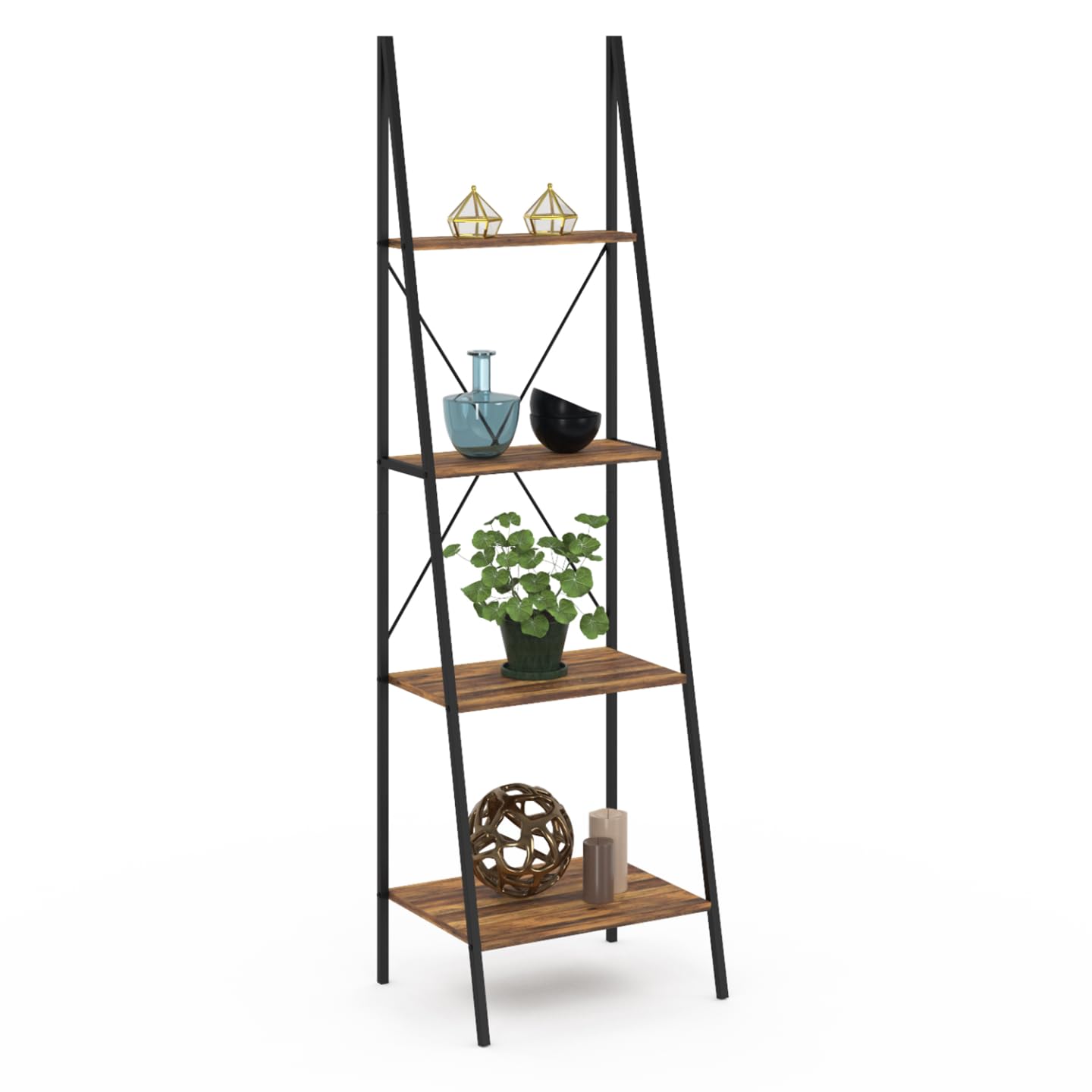 IDMarket Scaffale A Scala Hawkins 4 Ripiani - Design Industriale In Legno Effetto Invecchiato E Metallo Nero, 170x50x40 Cm