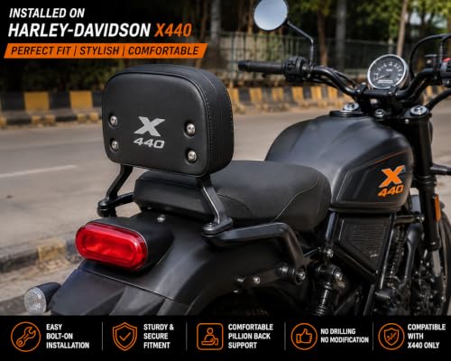 Image of Generic Aluminium Sissy Bar Backrest Compatible with Harley-Davidson X440 | Motorcycle Rear Passenger Back Support with Cushion | Heavy-Duty Matte Black Touring Accessory | Not Compatible with X440T